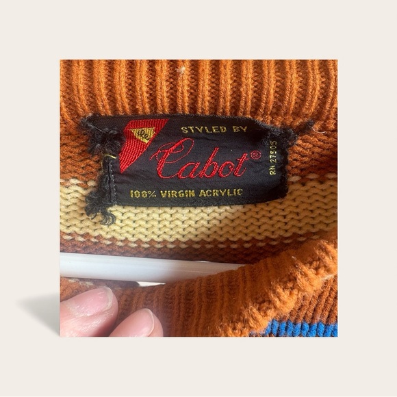 Vintage Striped Sweater Raglan Sleeve Crew Neck Virgin Acrylic Retro Orange Sz M - Picture 4 of 9